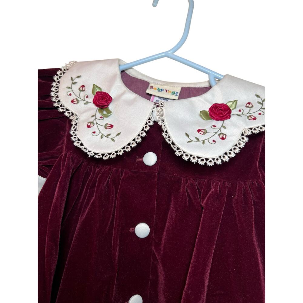 RARE NWT VTG 90s Baby Togs 24 mo. velvet peter pan embroidered collar dress - Picture 3 of 8